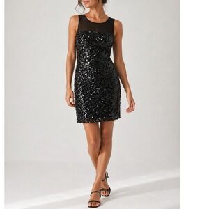 MM Couture by Miss Me Black Silver Sequin Mesh Mini Dress Small MMCD2205